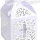 50PCS Baptism Favor Boxes, 2.2''x2.2''x2.2''Laser Cut Favor Boxes with 50 Ribbons for Baby Shower Favors Baptism Decorations First Communion Party (White)