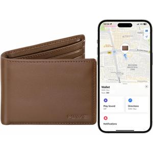 HiWe Anti-Lost Bifold Men Wallet with Find My, Genuine Leather, RFID, Original Design, Brown