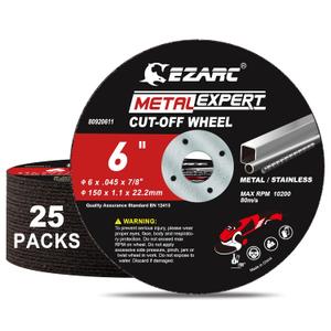 EZARC Cut Off Wheels 25 Pack, 6'' x .045'' x 7/8'' Thin Grinder Cutting Wheel, Metal & Stainless Steel Cutting Disc for Angle Grinders
