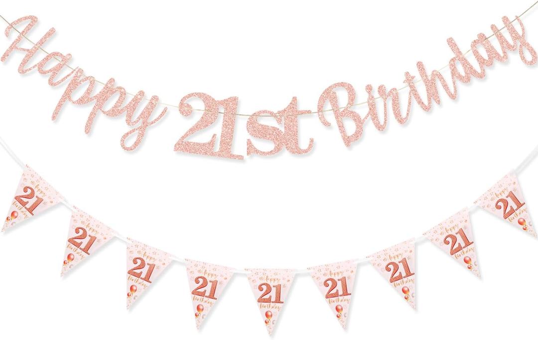 21st Birthday Banner Girls women, Happy21stBirthday Banners 21st Birthday Decorations Banners for Women Girls Her Party Dec Rose Gold (Birthday21st)