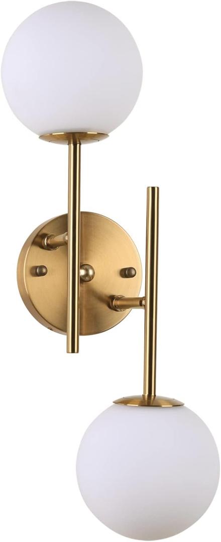BYOLIIMA Gold Globe Wall Sconce, 7.5" W x 20" H, G9 Base, Compatible with LED or Halogen Bulbs, Perfect for Bathroom, Kitchen, Living Room, Home Office, Lobby, Bedroom
