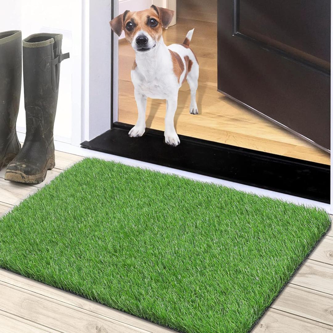 Artificial Grass Door Mat, Thick Turf Grass Indoor/Outdoor Rug, Perfect for Entryway, Patio Lawn Synthetic Doormat, Dog Realistic Grass Mats, 20x30 Inches (1'8" x 2'6" (Rectangular))
