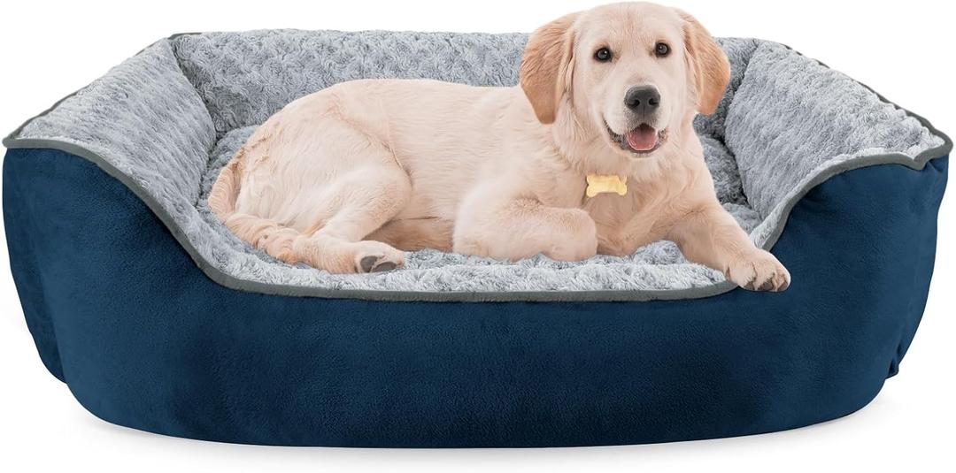 JOEJOY Rectangle Dog Bed for Large Medium Small Dogs - Washable Orthopedic Sofa Bed, Soft Breathable Puppy & Pet Cuddler, Durable Calming Dog Bed with Anti-Slip Bottom, Multiple Sizes, Navy Blue (L(30"x 24"x 9"))