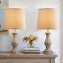 Seealle Farmhouse Table Lamps Set of 2 - Rustic Lamp for Bedroom Living Room, 22" Boho Bedside Lamps for Night Stands End Table Office Desk Lamp Nightstand with Linen Shades(Wood Painted)