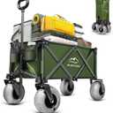 Beach Wagon with Big Wheels for Sand, Heavy Duty Harder Sand Collapsible Folding Wagon with All-Terrain 9" Pneumatic Ballon Tires, Utility Wagon for Garden Sports Camping Outdoor Activities (Green)