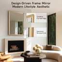 Gold Bathroom Mirrors for Over Sink 24x36 Inch, Brushed Gold Rectangle Vanity Mirror for Bedroom, Entryway, Living Room, Aluminum Alloy Framed, Inner Curved Wide Edge, Anti-Rust
