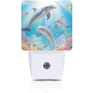 Night Light Dolphin in Colorful Underwater World Night Lights Plug into Wall Smart Dusk to Dawn Sensor 0.5W Energy Efficient Led Lamp for Men Women Bedroom Bathroom Hallway Stairway Decor