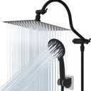 Hibbent All Metal High Pressure Rainfall 10 Inch Shower Head/Handheld Showerhead Combo/ 12 Inch Adjustable Curved Shower Extension Arm, 7-Spray, 71-inch Hose, Adhesive Showerhead Holder, Matte Black