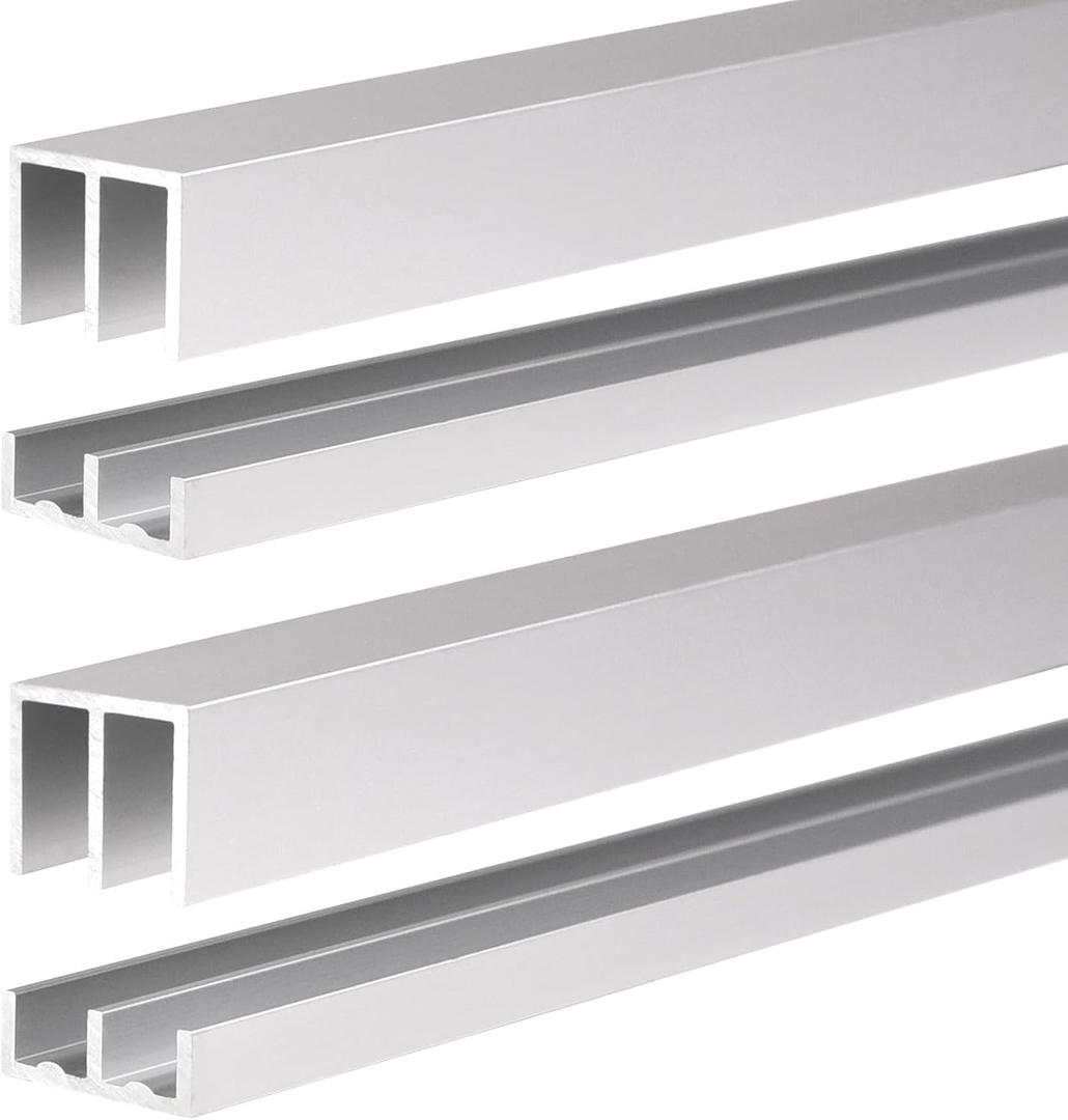 2 Sets Metal Sliding Door Track Set for 1/4" Thick Panels Glass Cabinet Door Window Sliding Track, Size 48 x 0.79 inches (Silver), 48in-2set