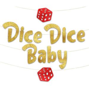 Pre-Strung Dice Dice Baby Casino Themed Glitter Banner - Bachelorette Party Decorations for Her - Party Supplies, Favors and Gifts