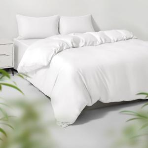 Full/Queen Duvet Cover Set, 100% Viscose Derived from Bamboo, 3 Pieces, 1 Zipper Closure Duvet Cover (90"x90") and 2 Pillowcases (20"x30") Cooling & Silky Soft (White)