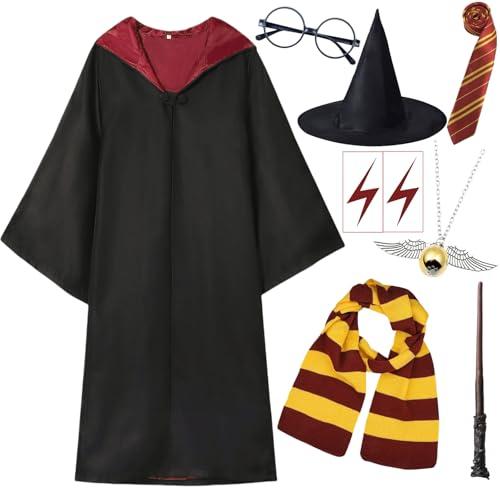 QAQ-COSPLAY Wizard Costume for Kids & Teens, Wizard Robe with Accessory Set for Halloween Cosplay Party, Size 165