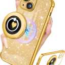 for iPhone 15 Plus Case - Women Glitter Bling Compatible with MagSafe Ring Stand Magnetic Phone Case Cute Girly Sparkly Luxury Elegant Girls Aesthetic for Apple 15 Plus Cases - Gold (Shine Glod)