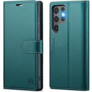 Wallet Case for Samsung Galaxy S24 Ultra, RFID Blocking Credit Card Holder, PU Leather Folio Flip Kickstand Protective Shockproof Cover for Galaxy S24 Ultra (Blue-Green)