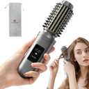 Cordless Hair Straightener Brush, Mini Hair Curling Iron Brush with 3 Temprature Controls, Anti-Scald Rechargeable Hair Curler with LCD Display, Anti-Frizz, Fast Heating for Styling & Travel