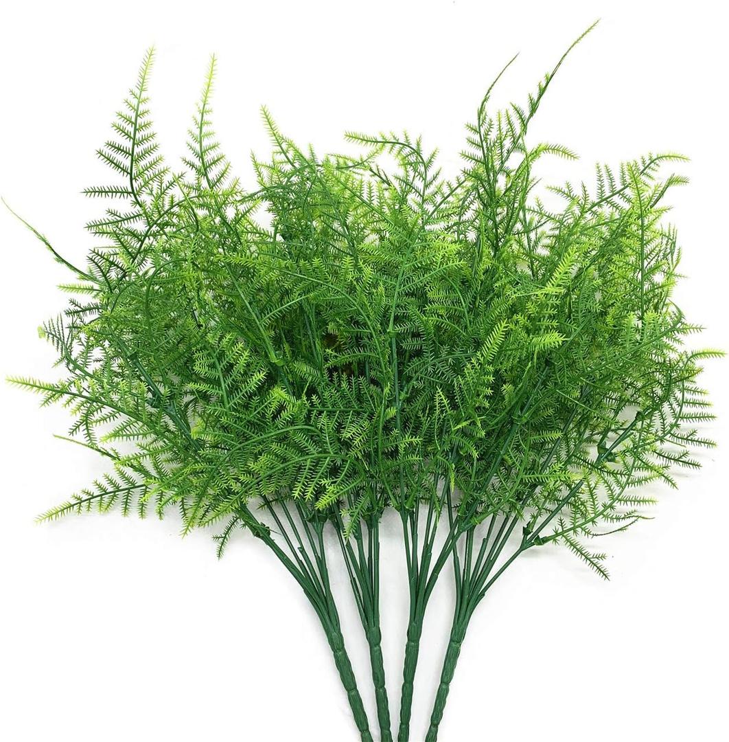 Artificial Plants, Plastic Shrubs Fern Grass Leaves Fake Bushes Outdoor Indoor Greenery Home Garden Dcor Verandah Planting Filler Table Centerpieces Arrangements DIY Decoration 4 Pack