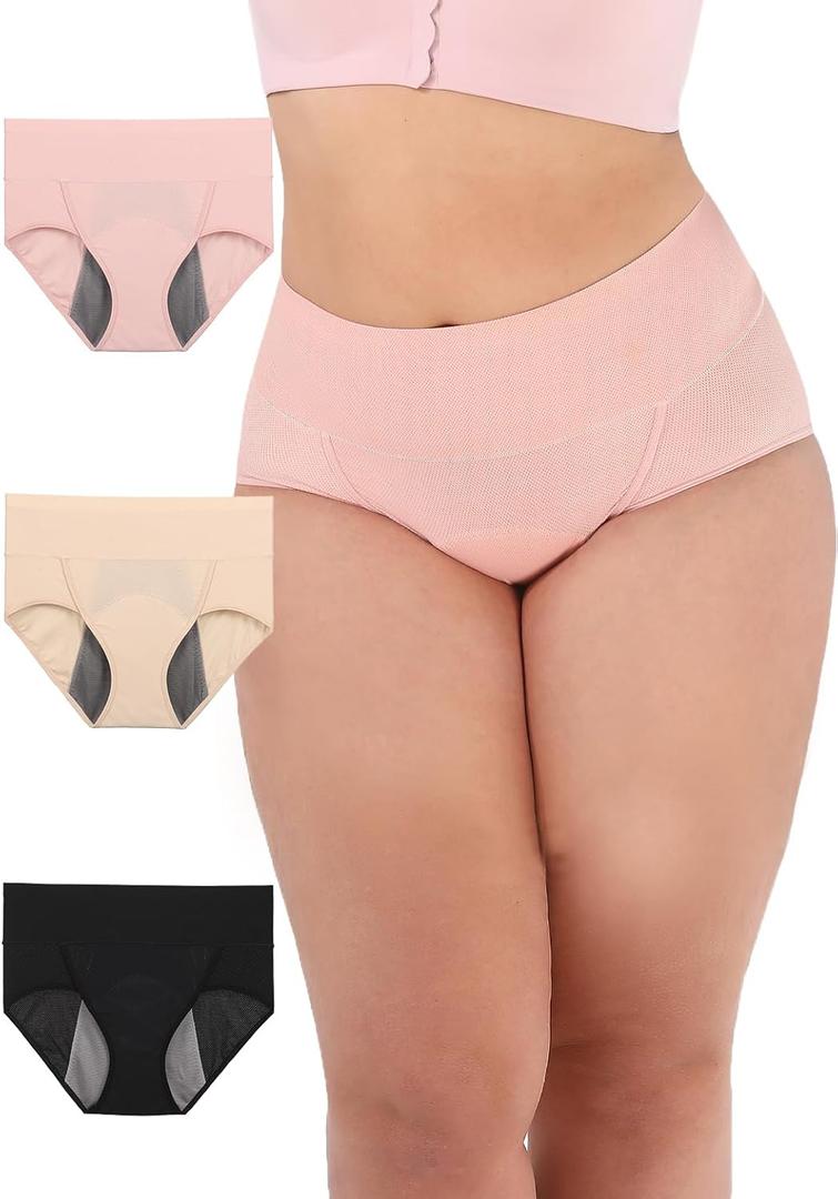 Breathable ZeroLeak Incontinence Underwear For Women Leakproof Seamless Quick Dry Postpartum High Waisted Panties (Medium, Breathable:black-nude-light Pink)