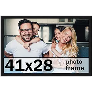 41x28 Frame Black Picture Frame - Complete Modern Photo Frame Includes UV Acrylic Shatter Guard Front, Acid Free Foam Backing Board, Hanging Hardware Wood Wall Frames for Family Photos - no Mat