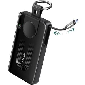 Mavulo 3-in-1 Portable Charger 10000mAh Power Bank for Samsung Galaxy Watch, Retractable USB-C Cable, 20W PD Fast Charging, LED Display & Keychain Battery Pack for iPhone 16/15, Galaxy S25 Series