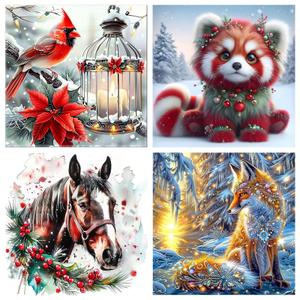 Skyboda 4 Pack Diamond Painting Kits for Kids Beginners, Christmas Animals Diamond Art Kit, DIY Full Round Drill Diamond Dot Gem Art Kits for Adults, Home Wall Decor 12x12 inch