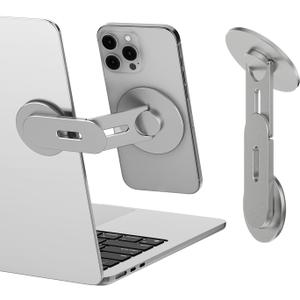 CloudValley Magnetic Laptop Phone Holder, 360 Rotating Mount Compatible with iPhone MagSafe and All Phones, MacBook, PC Monitor, Screen Stand for Tesla, Portable Accessory, Grey