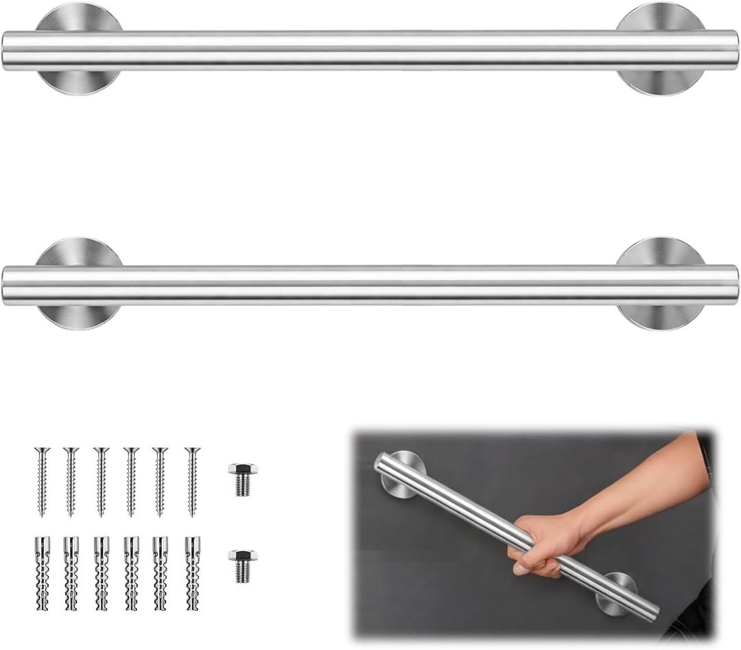 Zonon 2 Sets 24 Inch Shower Grab Bars for Seniors Elderly, 304 Stainless Steel Handicap Grab Bars, 350 lb Anti-Slip Disabled Showers Bathtubs Safety Handle, Heavy Duty Wall Mounted (Includes Screws)
