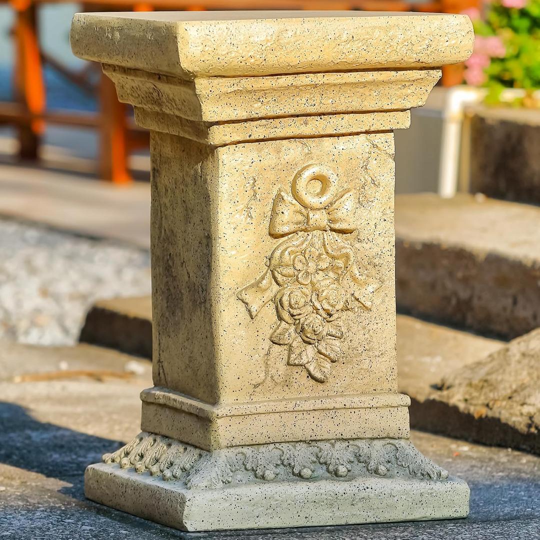 19" MgO Garden Pedestal Stand with Bow Design, Weatherproof Statue Riser