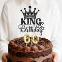 60th Birthday Decorations for Men - King Black Gold Party Decor Supplies Sash Crown Balloons Cake Topper Candles Gifts for Husband Dad, Happy 60 Year Old Back in 1966 Cheers Anniversary Sign