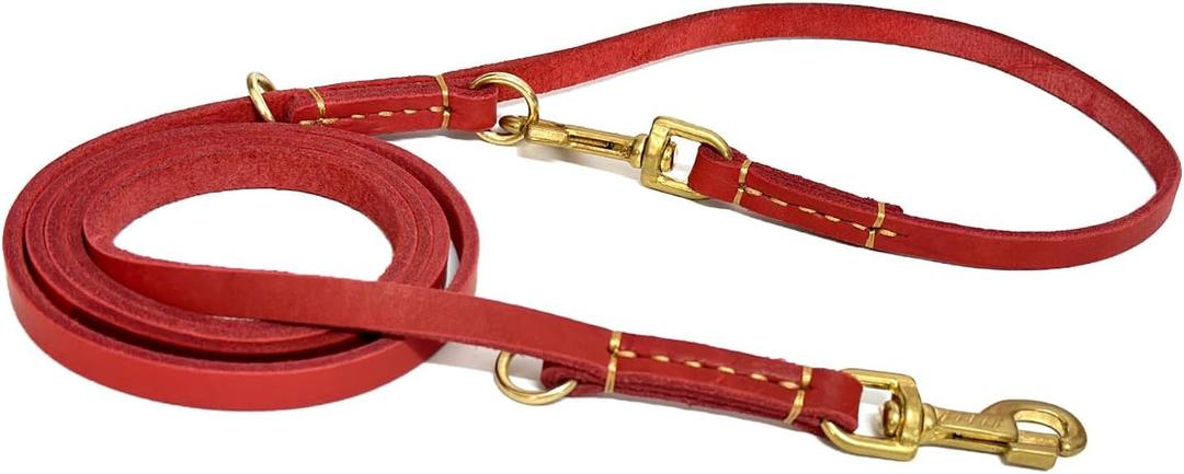 Guiding Star 8ft Leather Dog Leash - Soft Multi-Function 6 in 1 Training Walking Leash, Hands Free, Dual, Crossbody for Small, Medium and Large Dogs, Service Dogs - Red