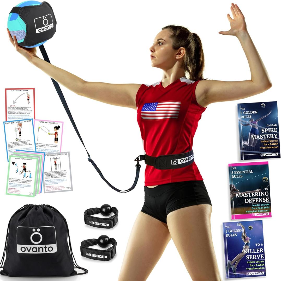 OVANTO Volleyball Training Equipment Aid Solo Volleyball Equipment in 4 Styles to Serve, Spike, Set and Pass Like a Pro - Adjustable Volleyball Practice Equipment Gift for Beginners & Experts