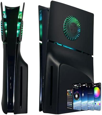 Faceplate for PS5 Slim Disc Edition with RGB Light Strip and Dust Filter with Cooling Vents DOBEWINGDELOU 400+ Effects LED Light Ring Console Face Plate Cover DIY Decoration Kit Accessories Black