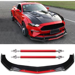 Universal Front Bumper Lip Chin Spoiler Splitter Diffuser Guard Wing Protector Trim Car Body Kit with Adjustable Support Splitter (Matching - Support rod:11-13, Red#2)