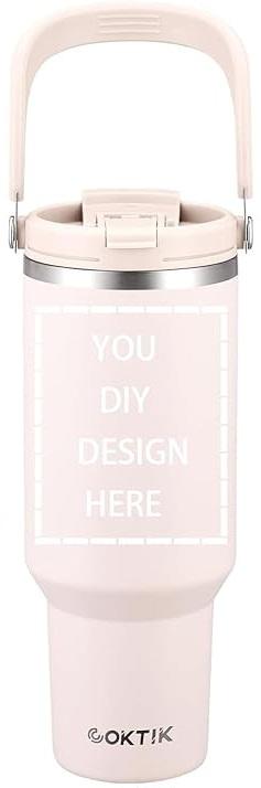 COKTIK 40 OZ Personalized Customized Water Bottle (with handle and straw), Stainless Steel Heat-Resistant Mug, Travel Cup | Custom Name, Image | Suitable for Holiday Gifts (Beige)