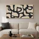 Framed Abstract Neutral Horizontal Wall Art for Living Room, Black Beige Mid Century Modern Artwork for Walls, Large Abstract Canvas Painting Print for Bedroom Hallway Home Office Wall Decor, 24x48 In