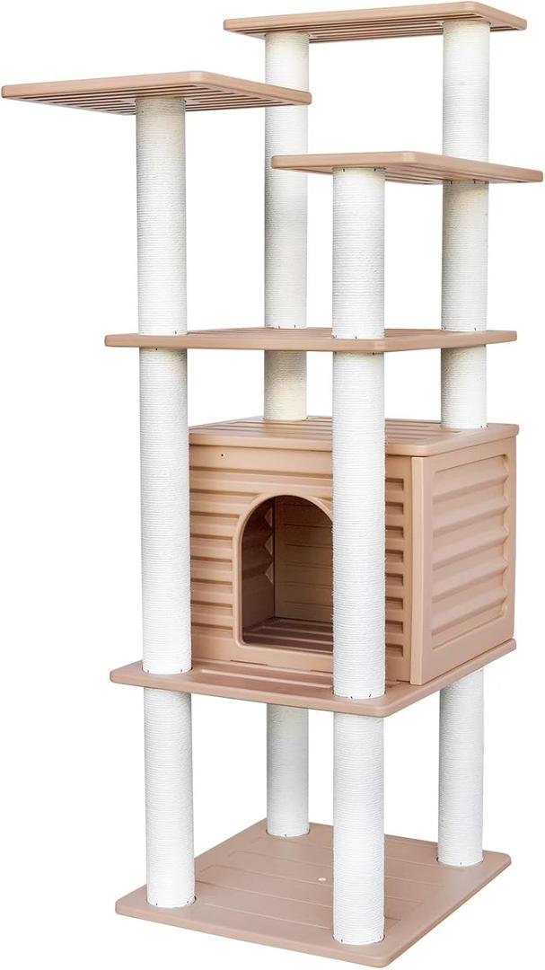 62 Tall Cat Tree for Outdoor and Indoor Cats, Weatherproof Large Outdoor Cat Condo with Scratching Posts