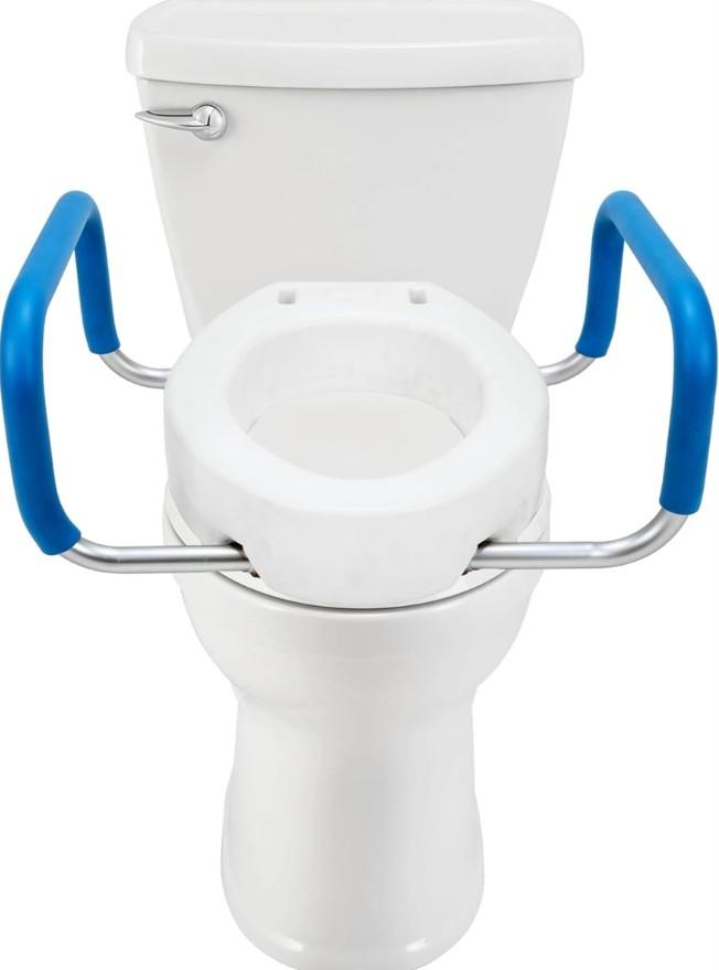 Mobo Heavy Duty Elongated Toilet Seat Riser, Easy to Install - 3.5" Lift - 300 lbs Capacity, Premium Padded Support Handles