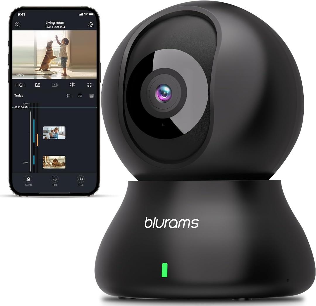 blurams Security Camera, 2K Indoor Camera 360 Pet Camera for Home Security with Phone App, Motion Tracking, 2-Way Audio, IR Night Vision, Siren, Compatible with Alexa & Google Assistant(2.4GHz ONLY) (Black)