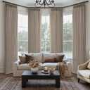 Dark Flax Natural Linen 90 Inch Sliding Door Curtains 4 Panels Set, Memory Shape Pinch Pleated Semi Sheer Privacy Curtain That Let Light in Dining Room Modern Drapes Windows Burg with Hooks & Rings
