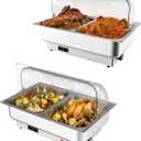2 Pack Electric Chafing Dishes Adjustable Temp Roll Top Food Warmer with 2 x 4.5 QT Size Pans, Stainless Steel Buffet Servers and Warmers, Temp Display Food Warmer Transparent Lid Chafers for Parties