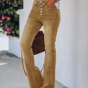 Koinshha Womens High Waisted Jeans Boyfriend Stretch Flare Casual Bootcut Denim Pants Khaki, size 6