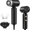 Lightweight Mini Hair Dryer,Professional High-Speed Brushless Motor Ionic Blow Dryer for Fast Drying, Magnetic Wall Mounted Diffuser Concentrator, Quiet Small Hairdryer (Black)