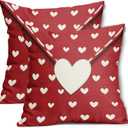 Valentines Day Pillow Covers 20x20 Inch Set of 2 White Heart Red Envelope Cotton Linen Decorative Throw Pillow Case Holiday Print Cushion Covers for Bedroom Sofa Living Room Chair Home Decor