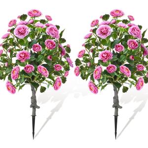 Lunmon 2 Pack 3ft Artificial Camellia Plants Tree 36" Faux Camellia Flower with Spike UV Resistant Realistic Fake Floral Blooming Bush for Indoor Outdoor Front Door Porch Backyard Garden, Purple