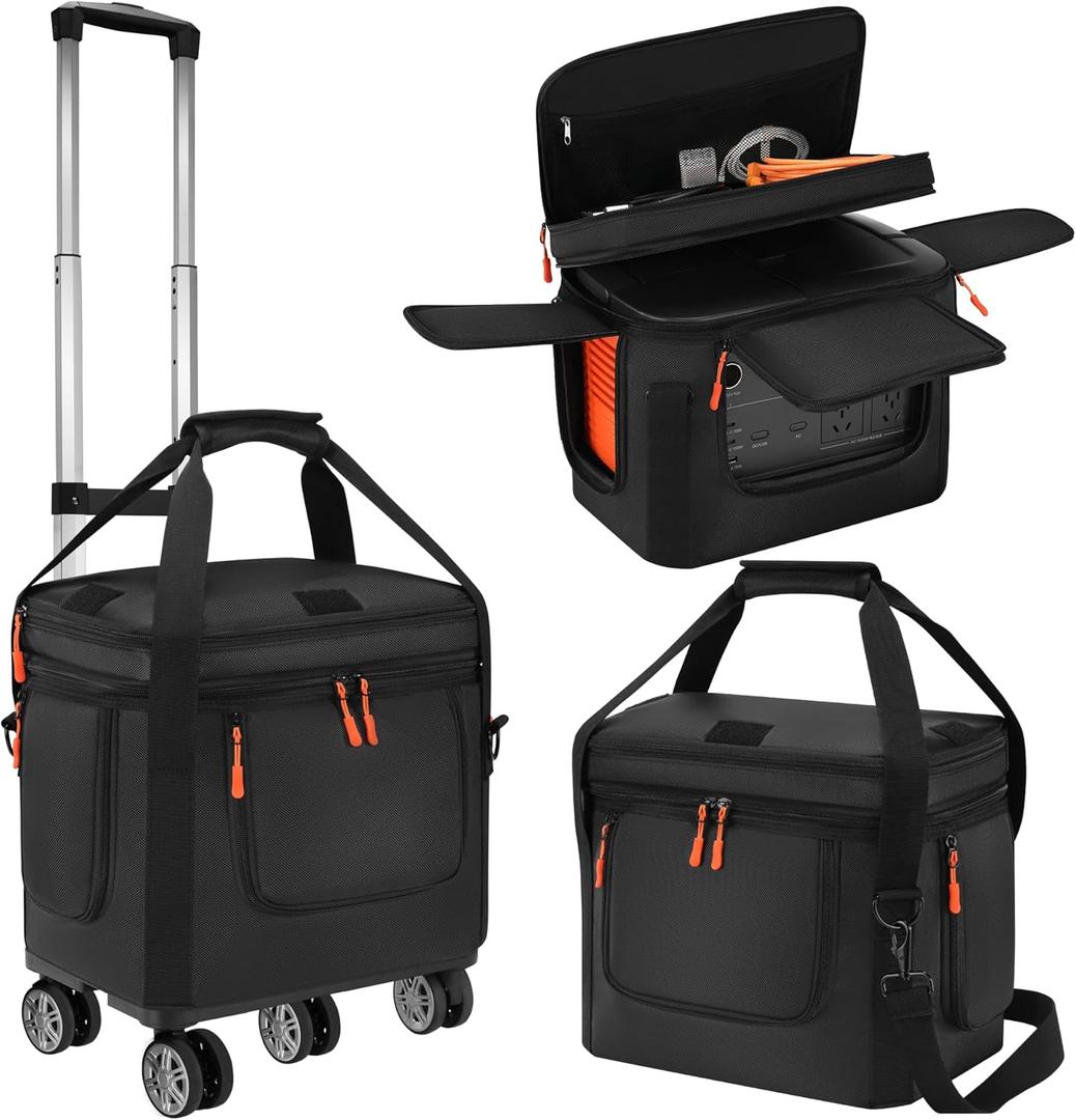 Carrying Bag with Wheels Compatible with Jackery Explorer 1000 V2, Soft Portable Power Station Storage Case, Powerstation Roller Bag with Wheels and Side Zipper, Multi-Pocket, Shoulder Strap