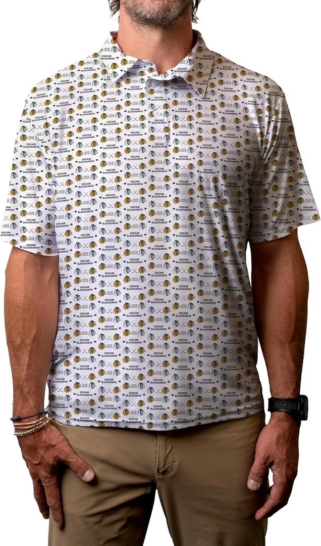 Blue 84 NHL Mens NHL Officially Licensed Short Sleeve Performance Polo All Over Print White (XX-Large)
