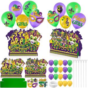 Cinrobiye 6 Set Mardi Gras Table Decorations Mardi Gras Balloon Table Centerpiece DIY New Orleans Topper Decor for Home School Fat Tuesday Masquerade Carnival Birthday Party Table Decor Supplies