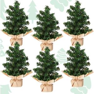 Yinder Tabletop 6 Pcs Mini Christmas Tree 19.69inch Artificial Mini Xmas Miniature Pine Christmas Tree with Linen Base for Xmas Holiday Decorations Indoor Home Kitchen Dining Table