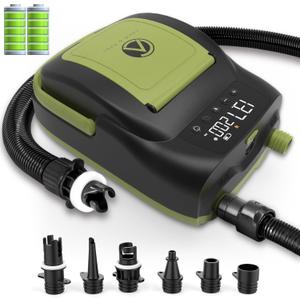 Crew & Axel Rechargable Electric Paddle Board Pump (Wireless)  (20PSI, 12V) Portable Air Compressor Also for Inflatable SUP, Kayaks, Pools, Boats, Stand up Boards - 6000 MAH Battery Green