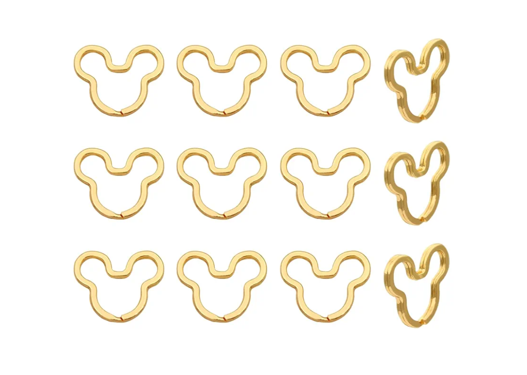 12pcs Creative Key Ring Keychain Mouse Shape Golden Metal Flat Split Key Holder Chains Rings Crafts DIY for Home Car Tag Office Organization Lanyards Keys Attachment Gift