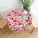 Valentines Day Round Tablecloth 60 Inch Red Heart Table Cloth Water Resistant Washable Polyester Valentine's Day Table Cover for Kitchen Dining Table Party Decor